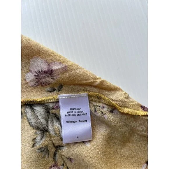 On The Road Womens Yellow V Neck Fit & Flar Garette Floral Dress Size L $120 - Picture 7 of 11